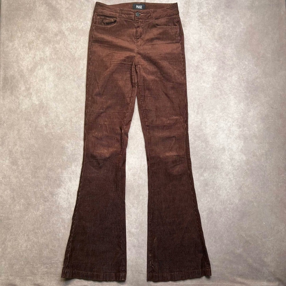 Paige Women's 27 High Rise Lou Lou Corduroy Flare Pants Brown